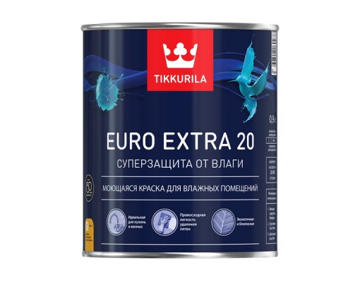 Краска интерьерная для влажных помещений Tikkurila Euro Extra 20 A (белая), 2.7 л