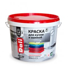Краска интерьерная акриловая для влажных помещений Dali для кухни и ванной (белая), 10 л