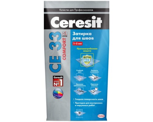 Затирка с противогрибковым эффектом Ceresit СЕ 33 Comfort 07 (серая), 5 кг
